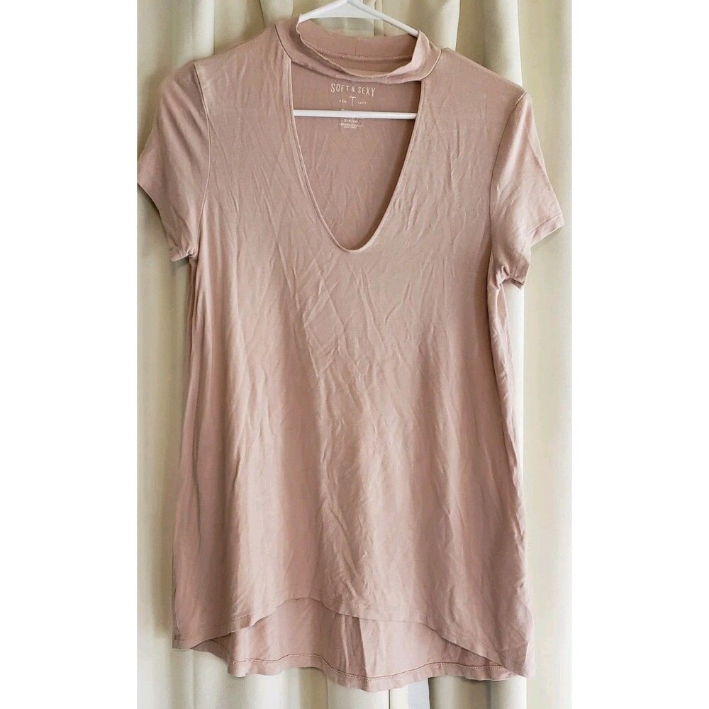 American Eagle Soft & Sexy Choker Tee Blush Pink Short Sleeve Women's Small